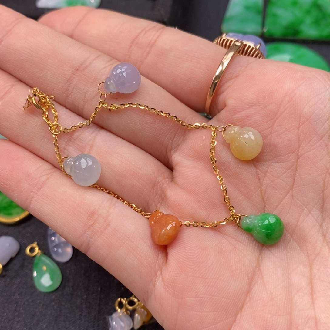 翡翠手链18K金镶嵌翡翠