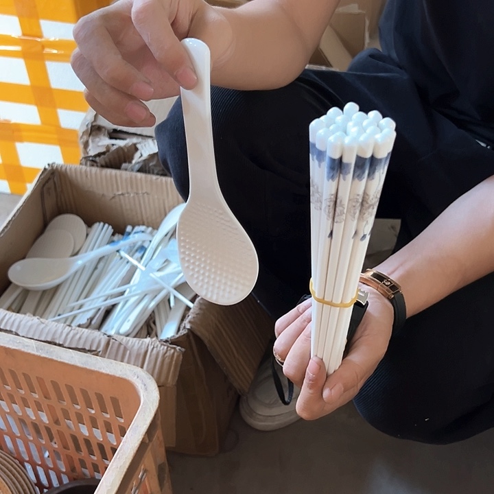 正品 荷花筷子10双送1陶瓷饭铲