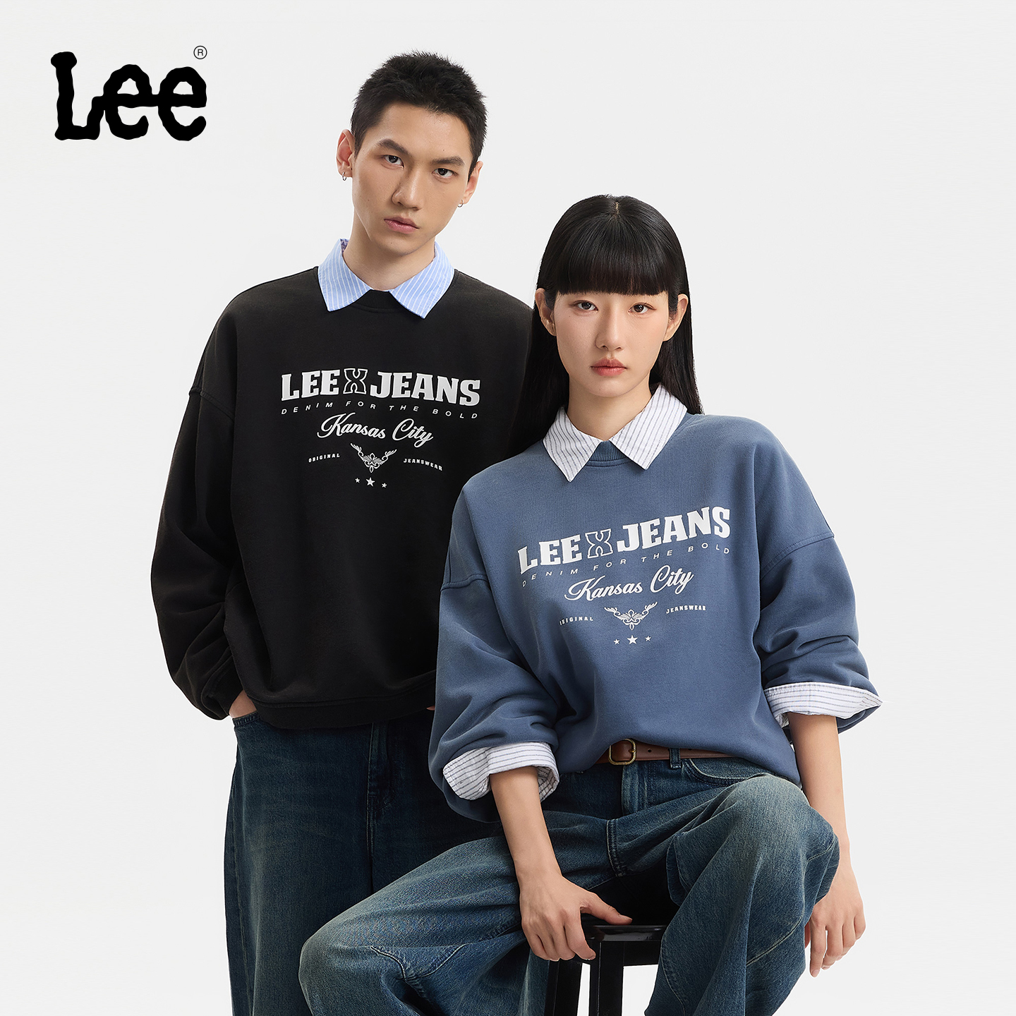 Lee25秋冬宽松版圆领印花Logo男女同款长袖卫衣LUT010845204