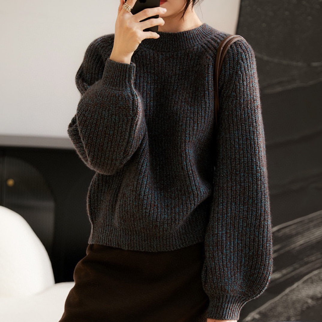 慵懒风繁星微闪羊绒衫女加厚圆领套头毛衣宽松针织羊毛打底衫190