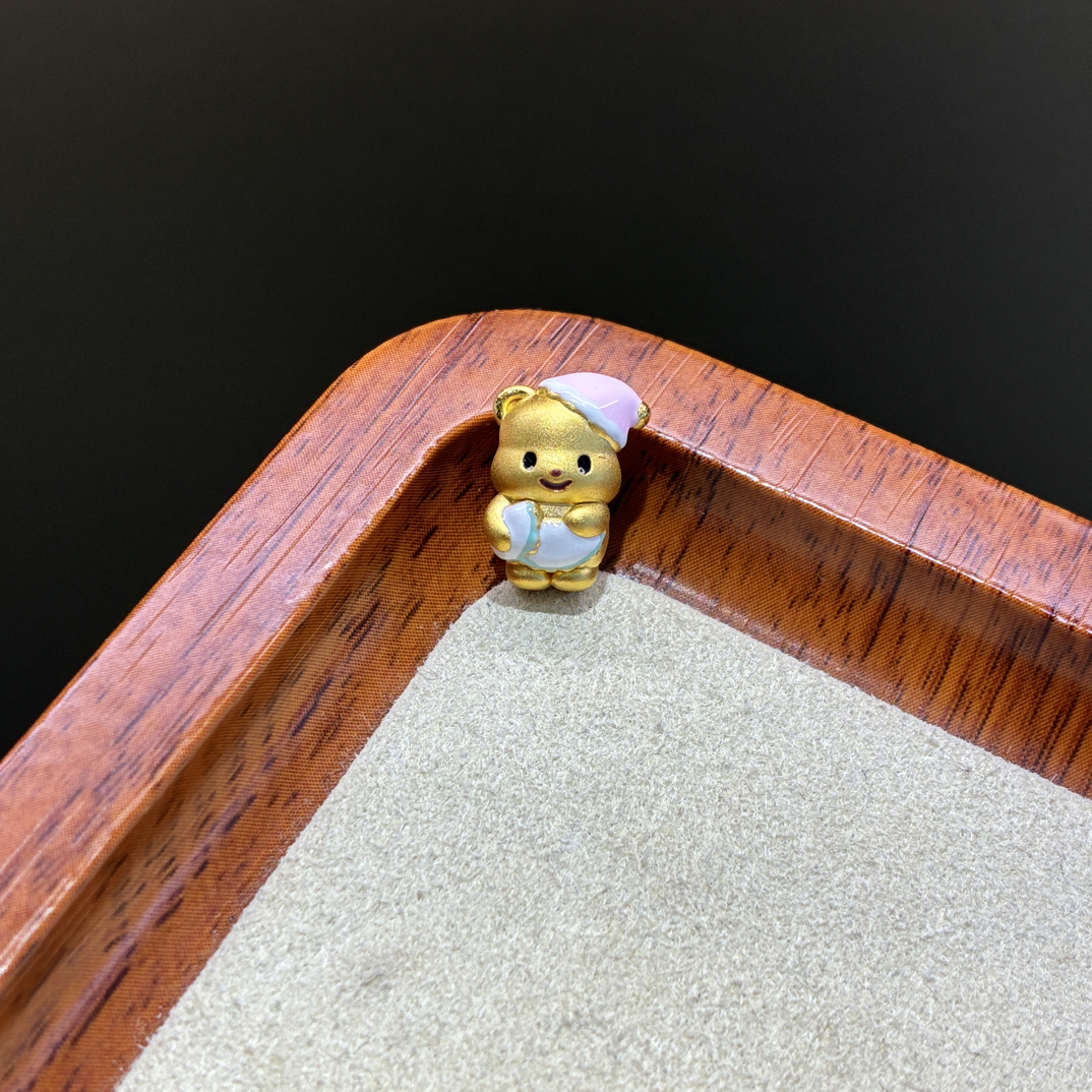 足金999黄油小熊转运珠手绳串珠可爱卡通配件送女宝生日礼物