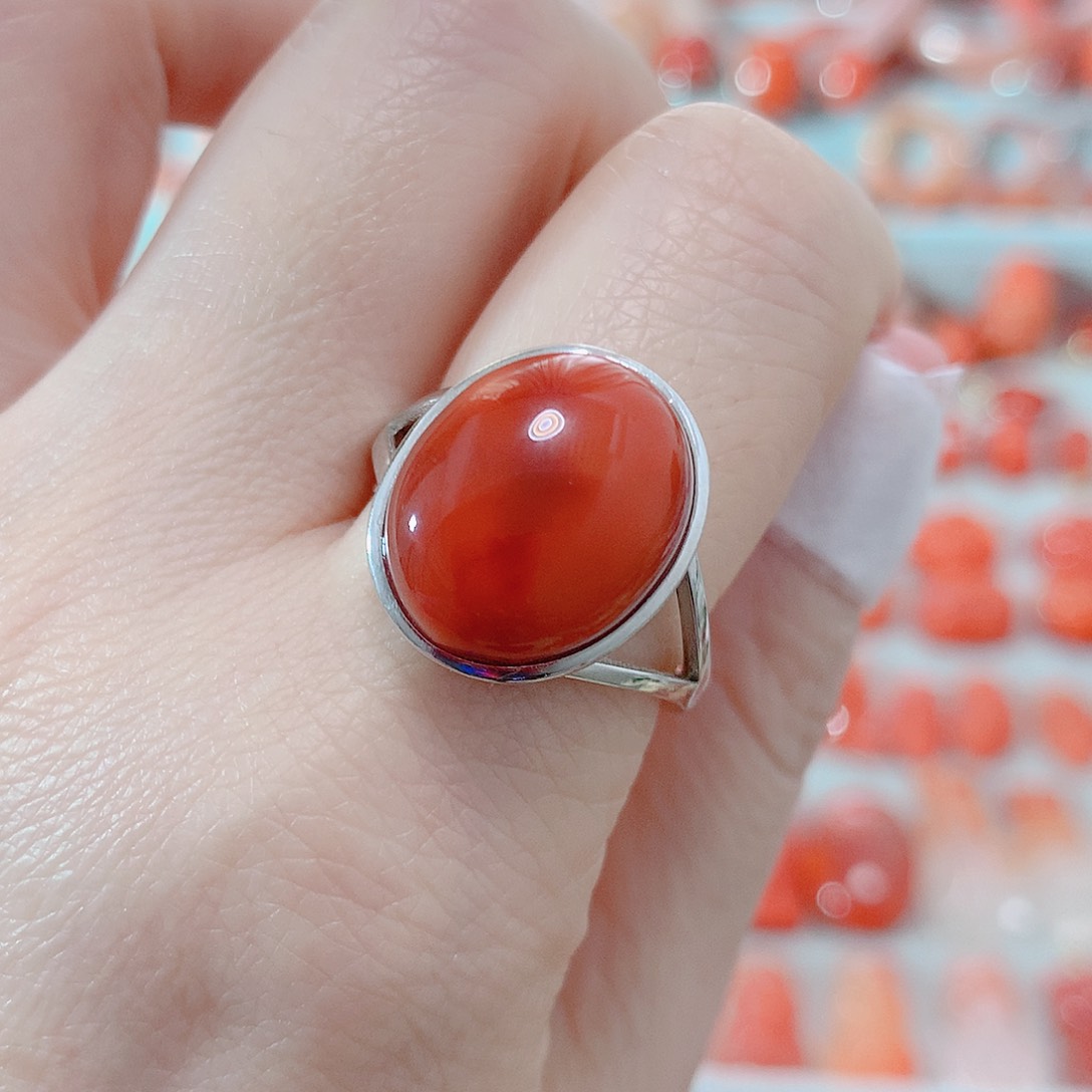 南红玛瑙戒指银S925镶嵌