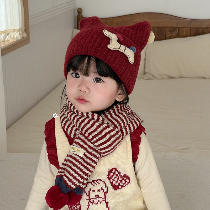 宝宝帽子套头帽新年秋冬保暖加厚毛线帽护耳帽男女宝ins韩系百搭
