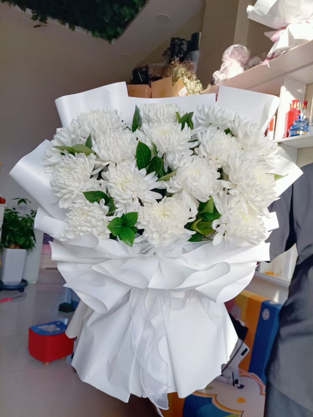 黄白菊花混搭花束清明节纪念鲜花同城配送速递