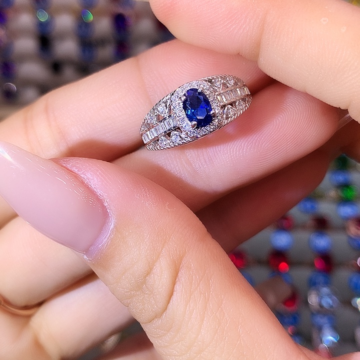 蓝宝石戒指银S925镶嵌
