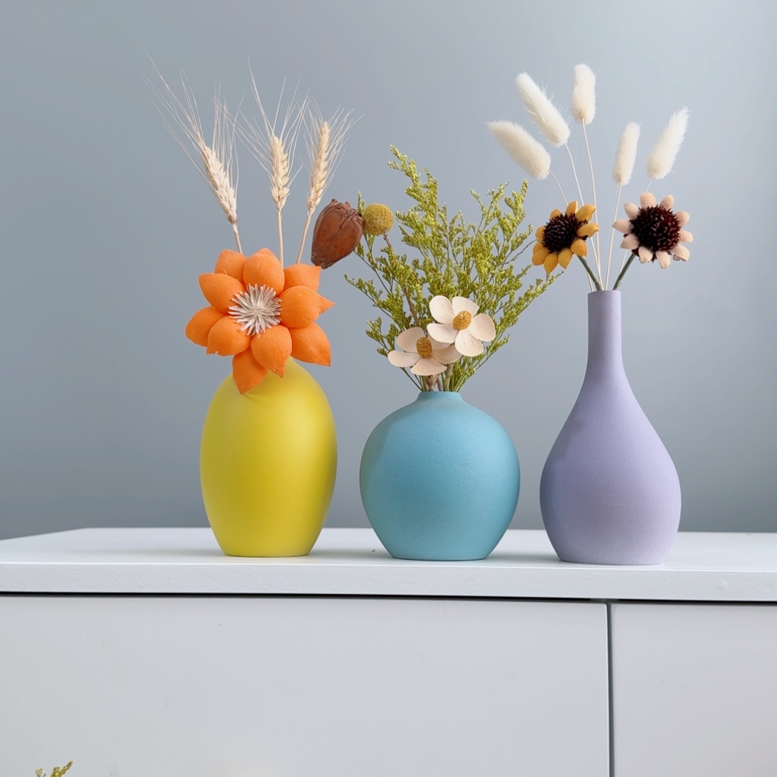 摆件陶瓷小花瓶含花总高约20-30cm
