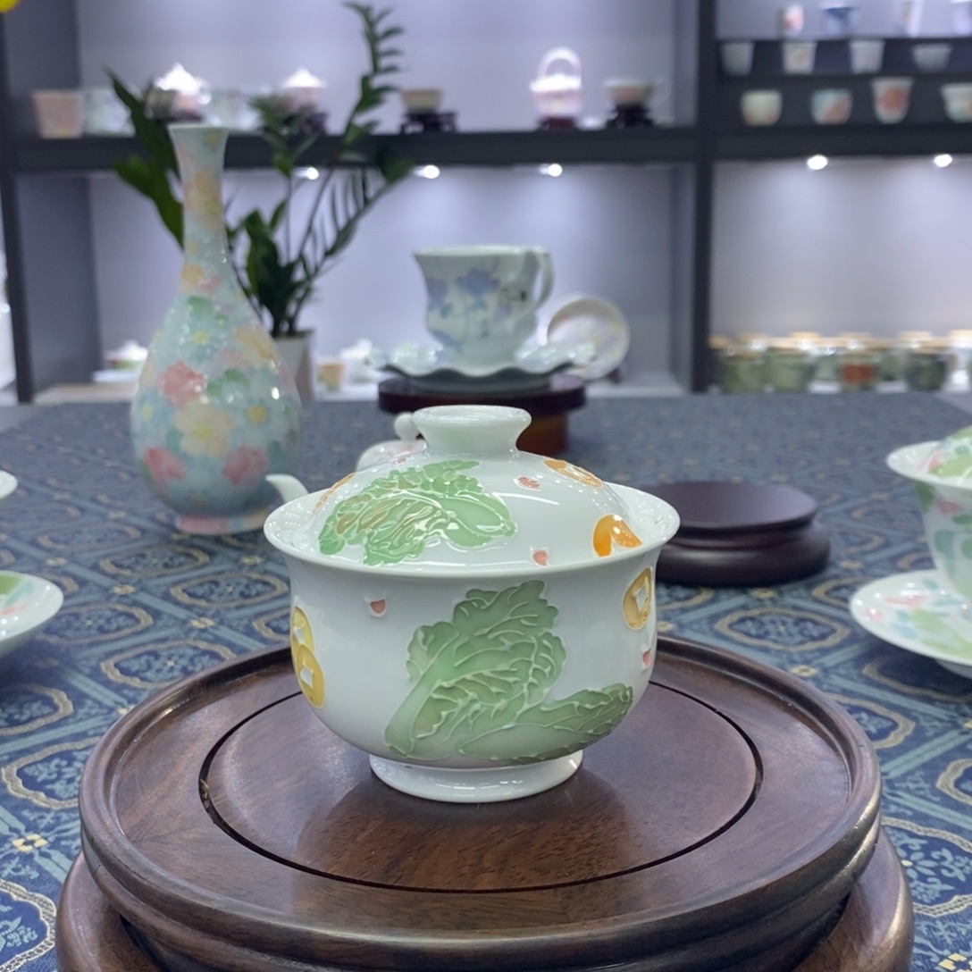 白菜盖碗釉下手绘高温