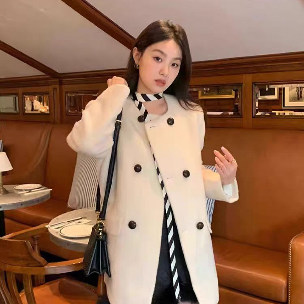 高级感双排扣绵羊毛女冬季慵懒气质千金感羊毛西装大衣1115(B7-4)