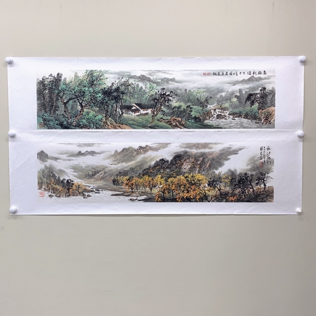 阿***宝国画韦国春四尺对开秋景精品佳作