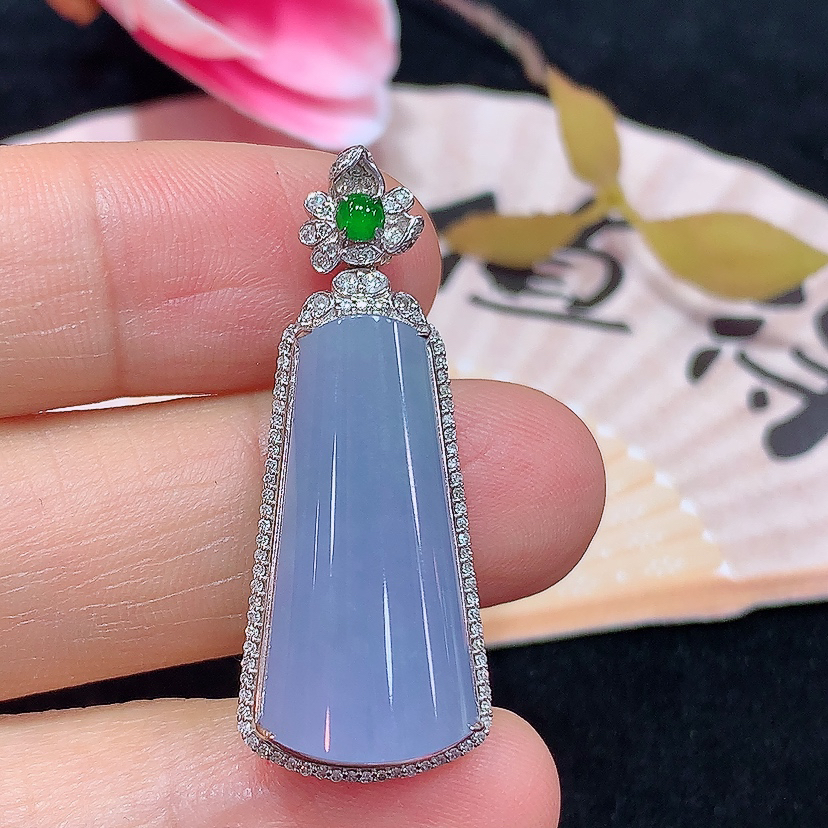 18k金天然A货翡翠紫无事牌吊坠轻奢时尚简约气质