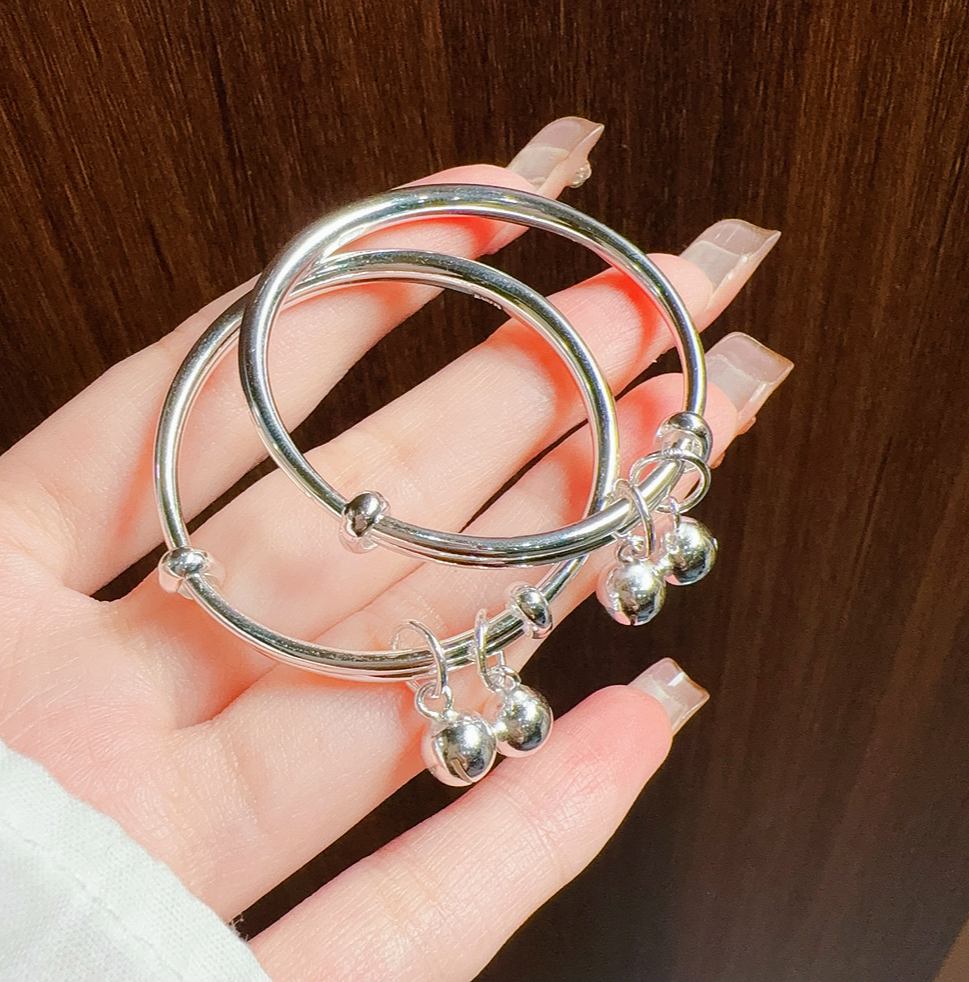足银银制品 足银999 儿童对镯（手工定制不支持退换）