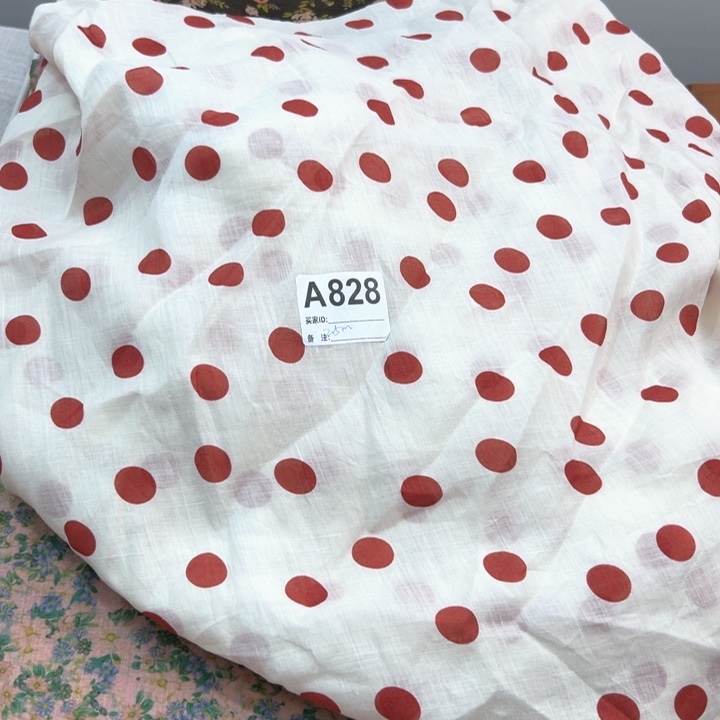 麻828纯苎麻红色波点2.5米 掉色瑕疵福利