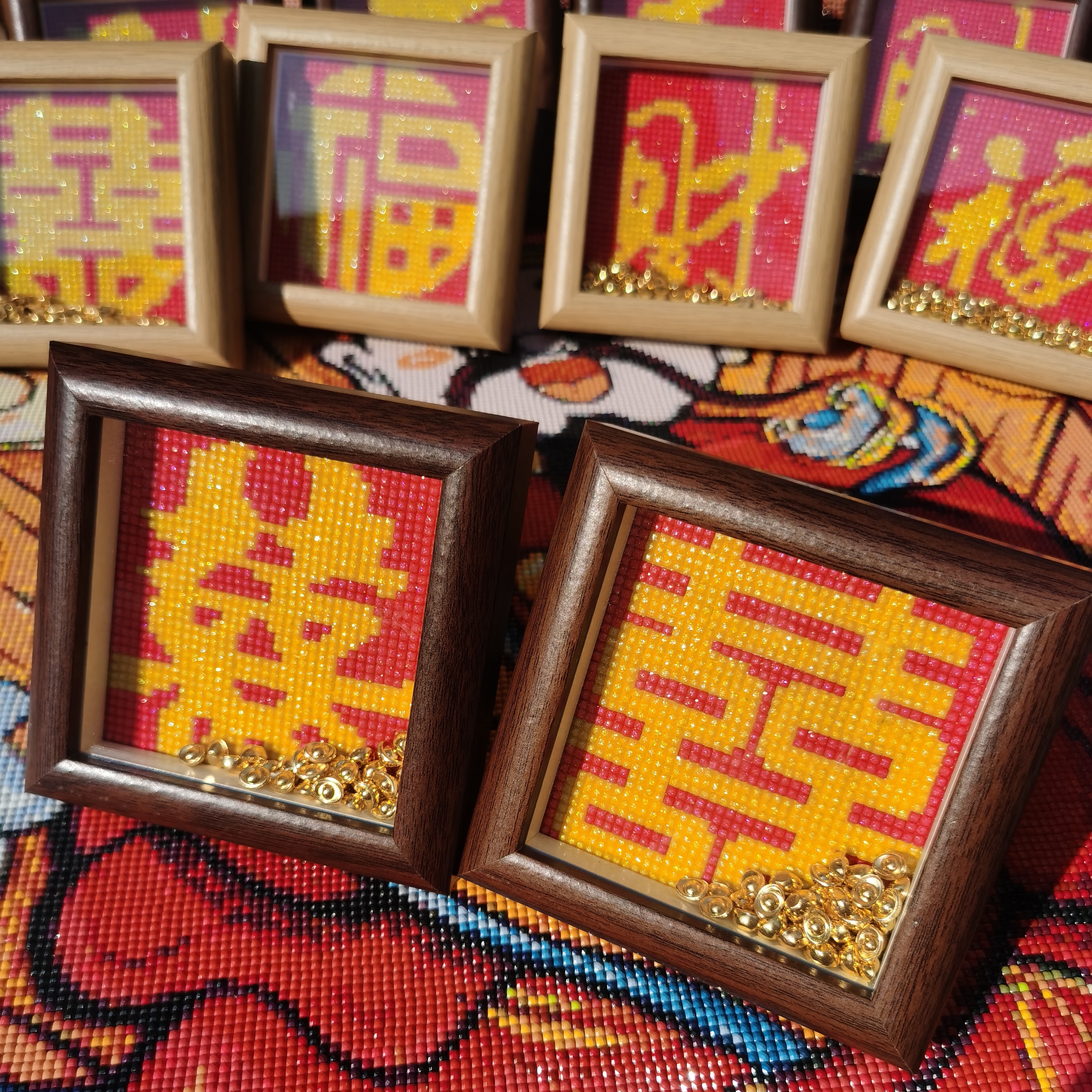 真玻璃带框钻石画结婚送礼双囍粘钻画喜字新婚礼物手工DIY点钻画