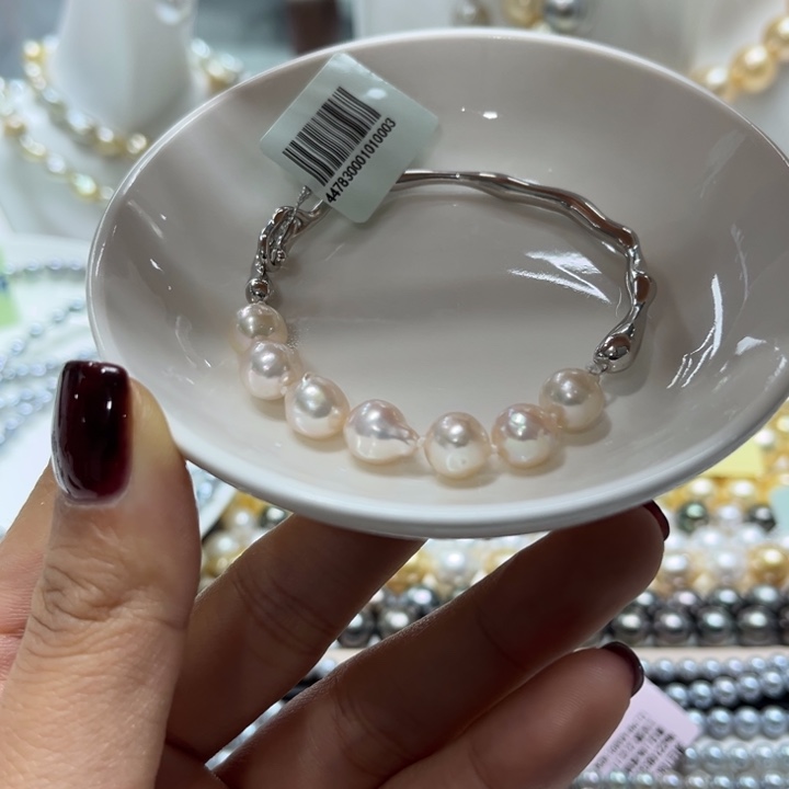 海水珍珠手镯银S925镶嵌可打8折