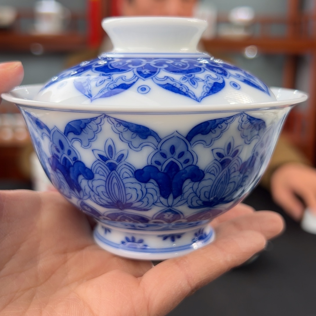 柴窑青花敦煌两才盖碗 变形