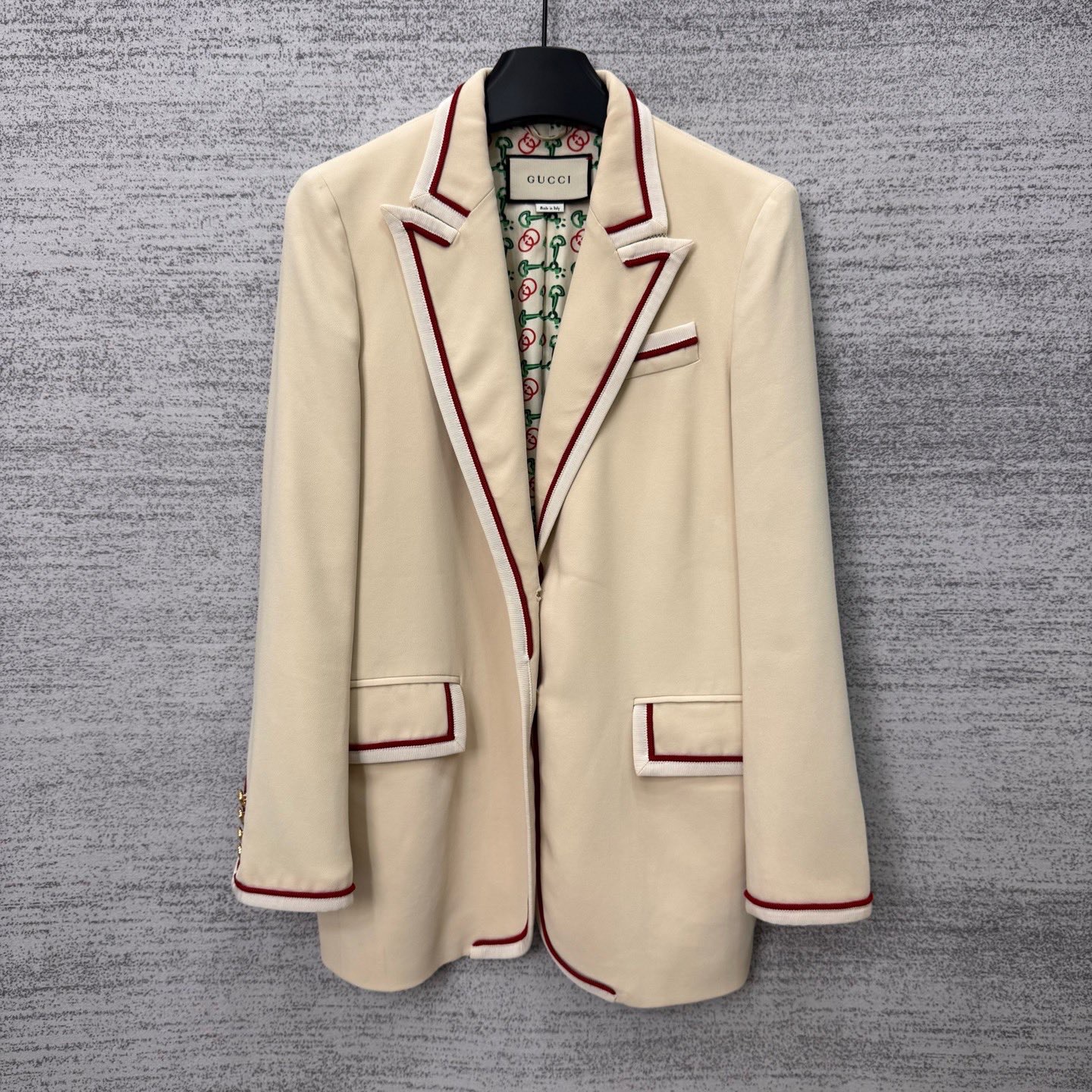 99新 GUCCI/古驰 A100702/米白色内里满印休闲西装外套/40码