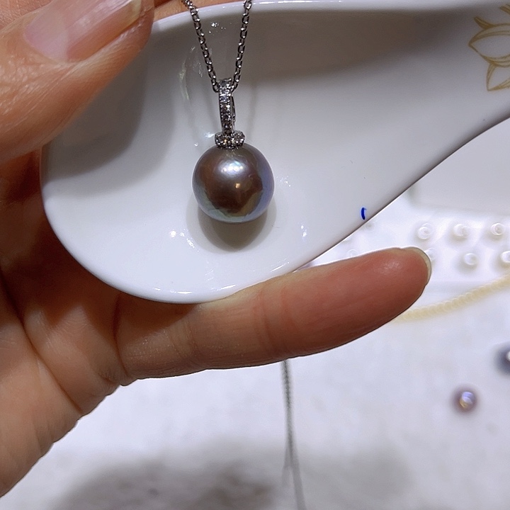 淡水珍珠紫珠银色奶嘴扣未镶嵌