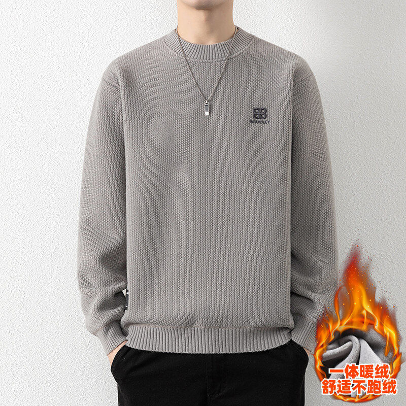 2024冬季男士时尚一体绒刺绣毛衣圆领加绒加厚潮牌针织衫K11-8198