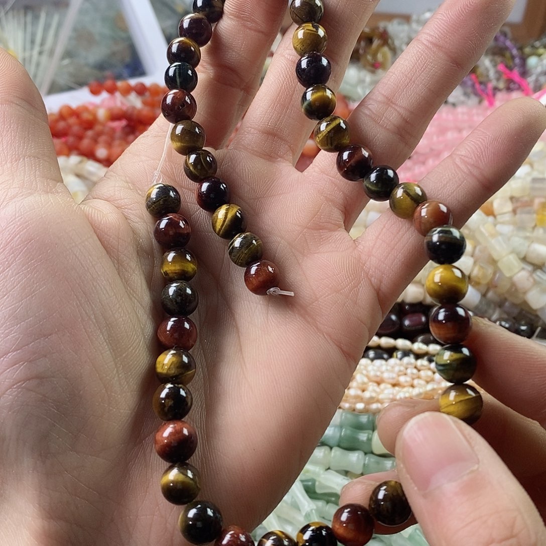 玛瑙/玉髓珠宝半成品未镶嵌一条天然8mm虎眼石多宝A387