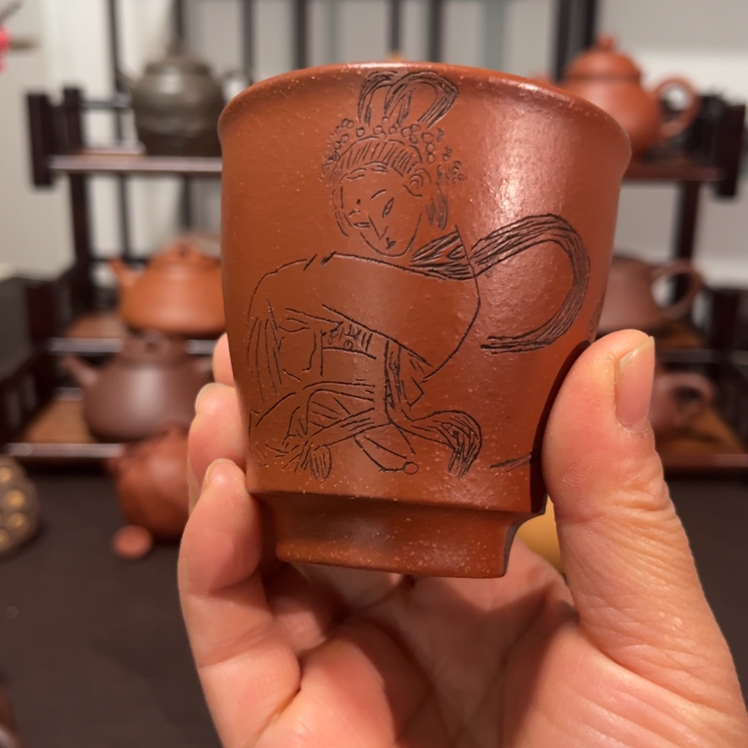 紫砂茶壶手工刻绘主人杯