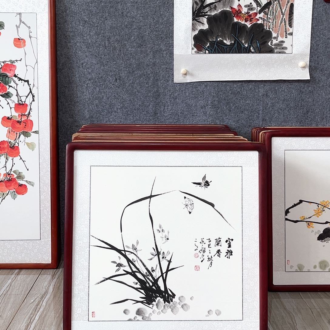 国画书画作品带框63×63