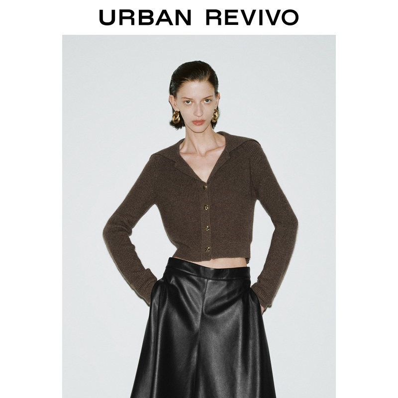 UR2026年新款格雷系气质金属扣短款修身针织开衫UWM940034商品图