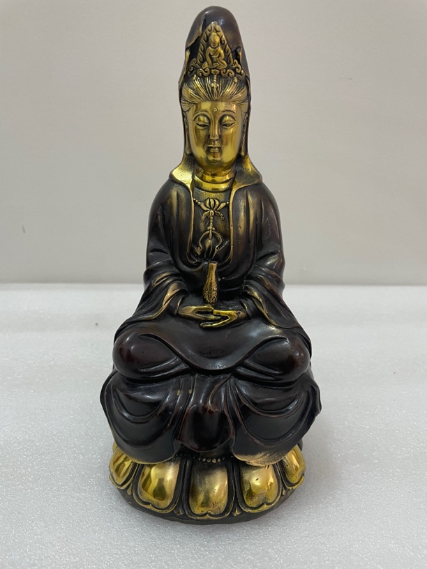 铜鎏金观音摆件坐莲观音居家装饰摆件