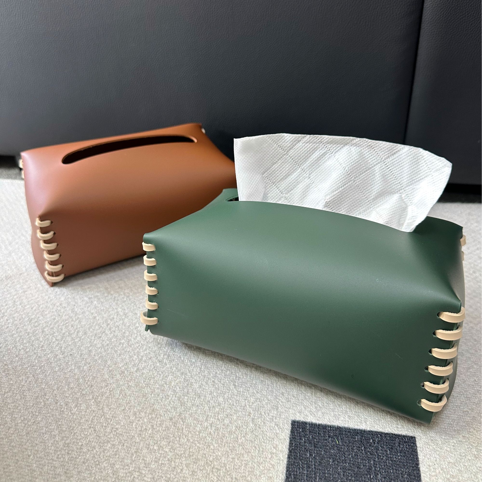 北欧创意家用皮革纸巾盒手工编织轻奢ins抽纸盒高级感桌面餐巾盒