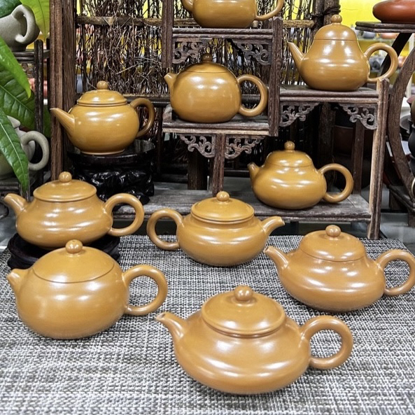 潮州黄段泥手拉壶原矿黄金朱泥壶功夫茶壶小品壶泡茶冲茶茶具