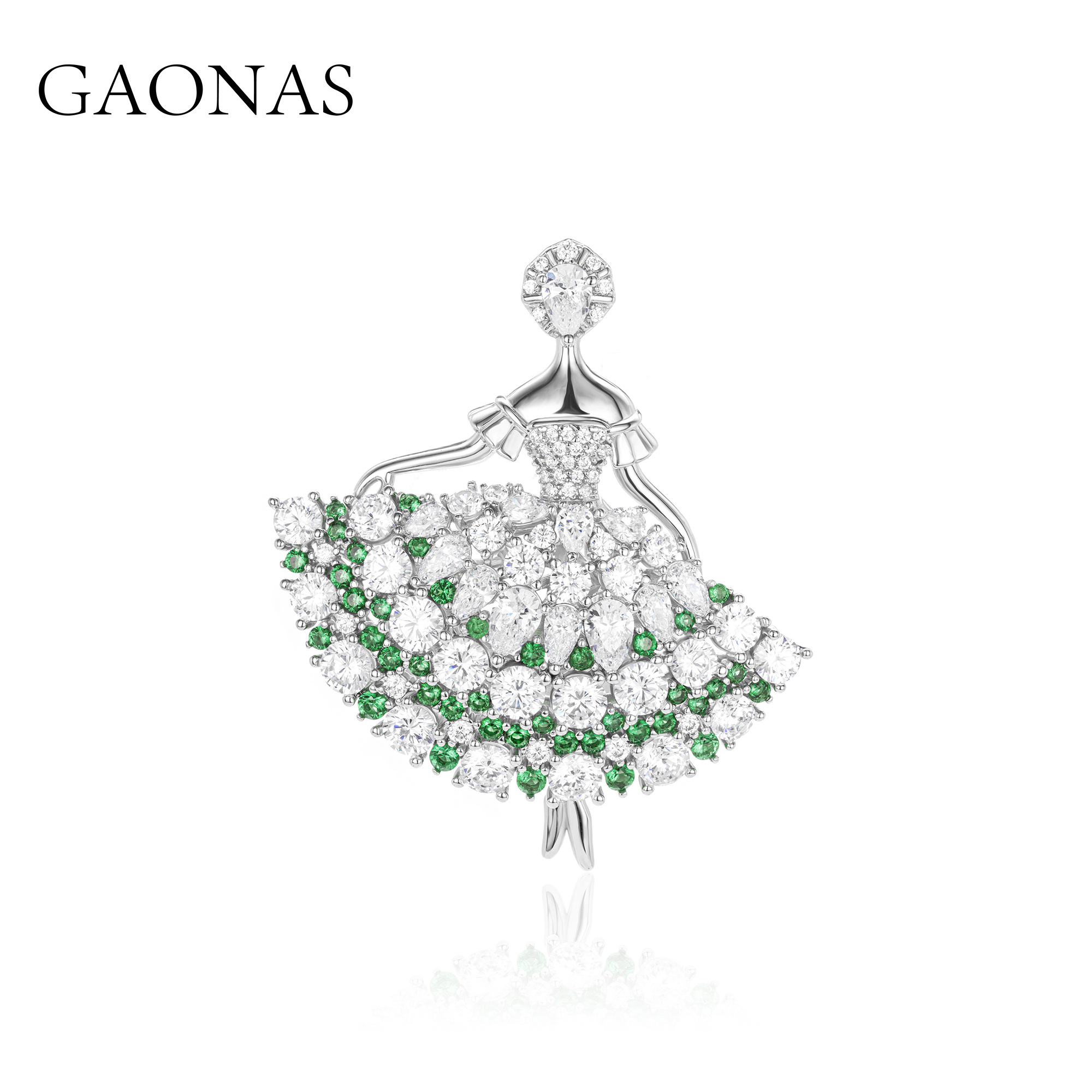 GAONAS 铜合金合成锆石胸针 时尚芭蕾舞女胸针贵气典雅绿胸针