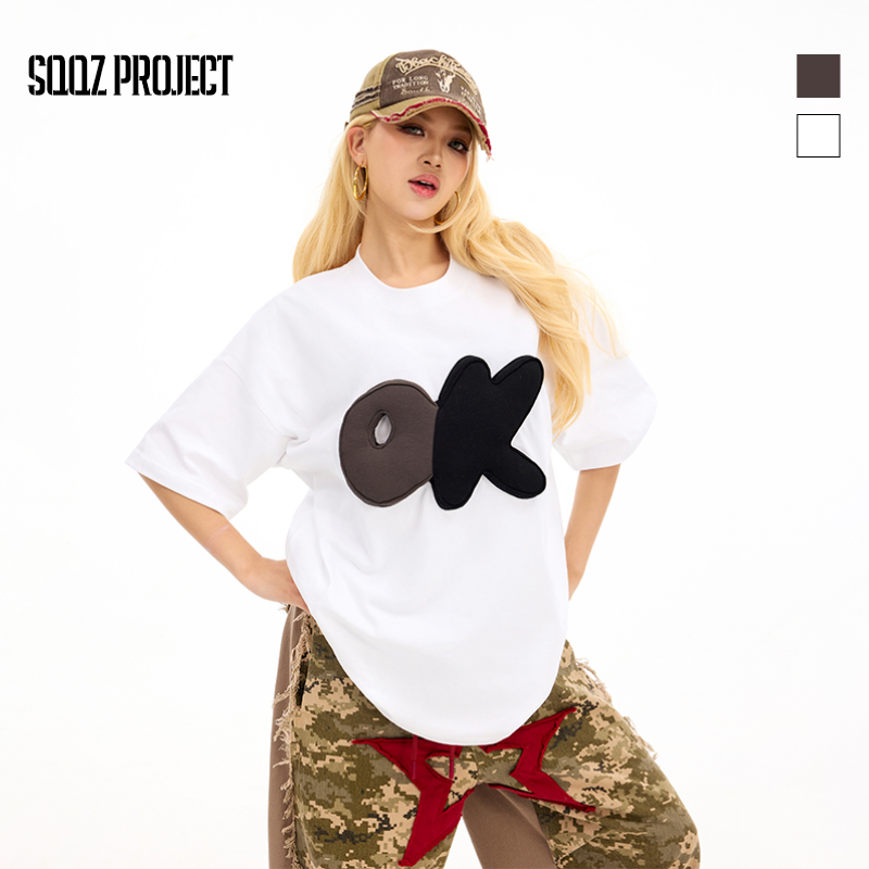SQQZ PROJECT春夏新款300G立体OK英文塞棉宽松短袖T恤男女同款