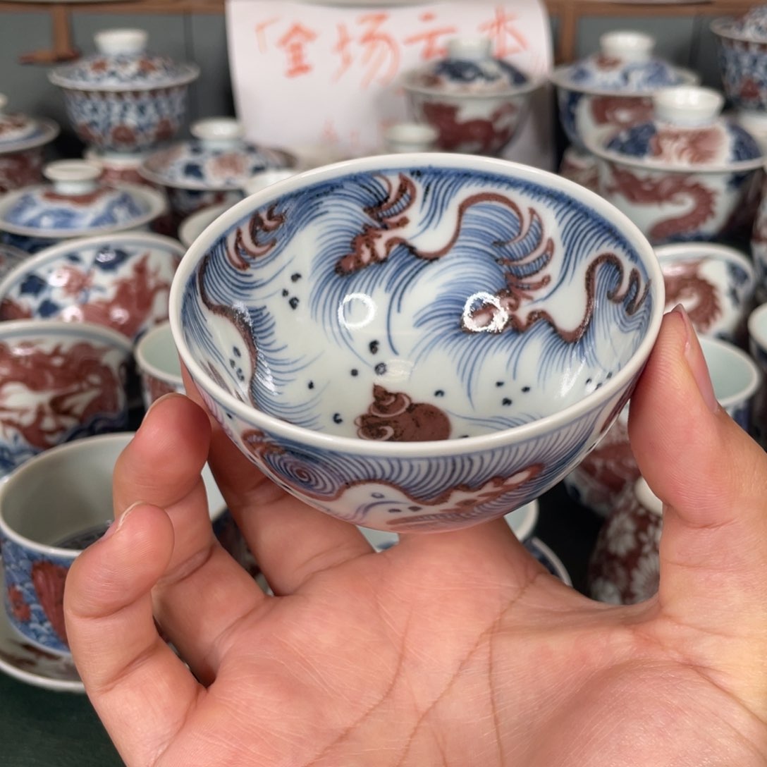 瓷片空谷元坊原矿釉里红纯手工手绘