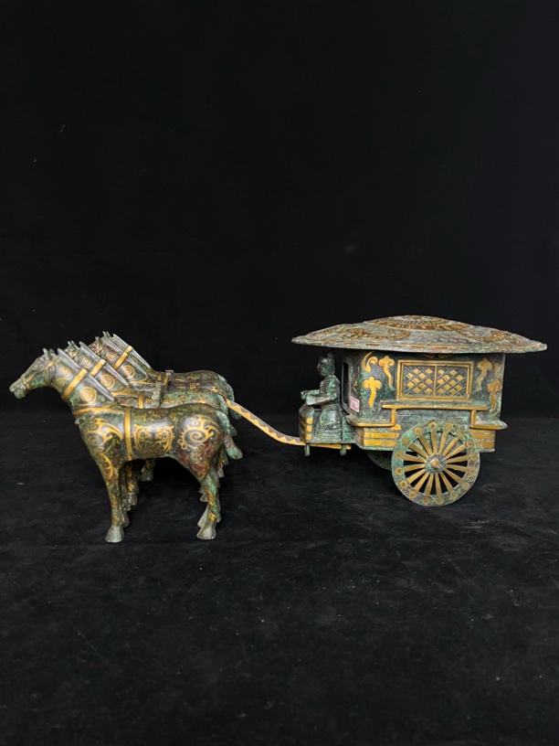 仿古错金工艺铜马车老式