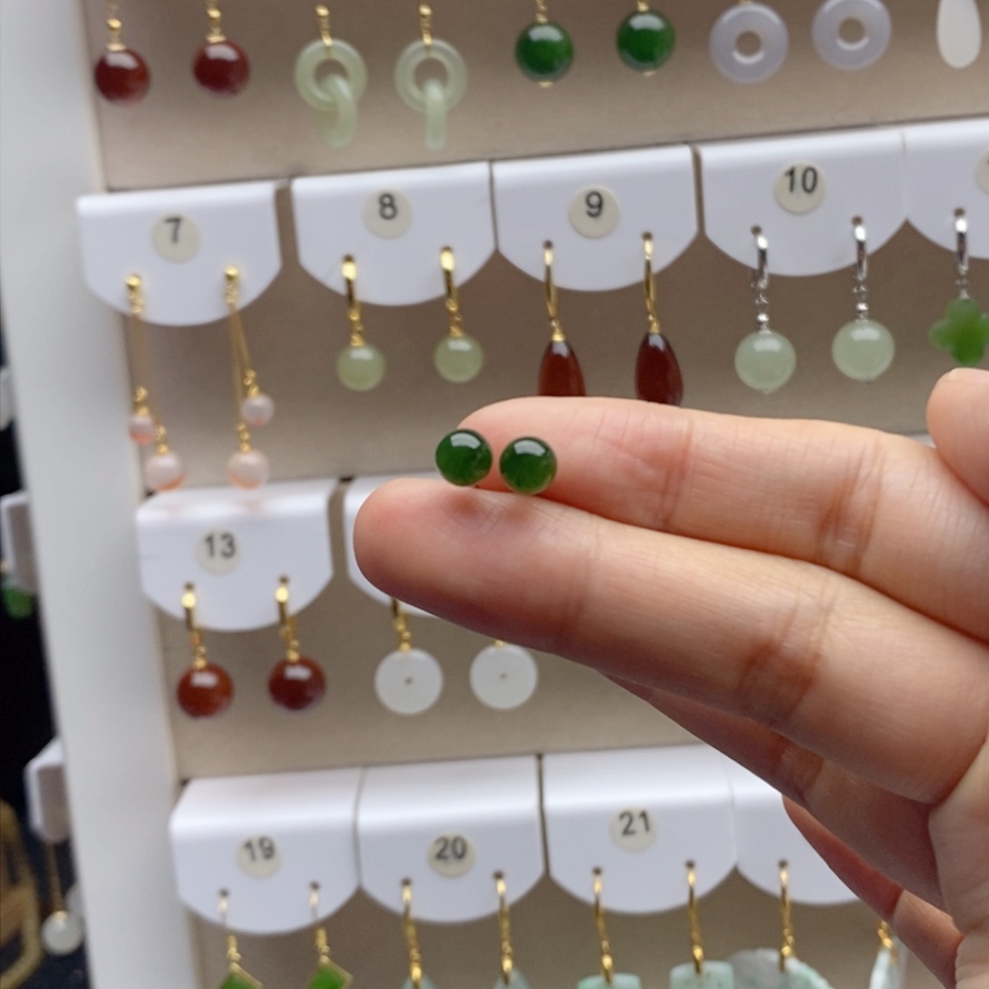 银S925镶嵌和田玉耳饰