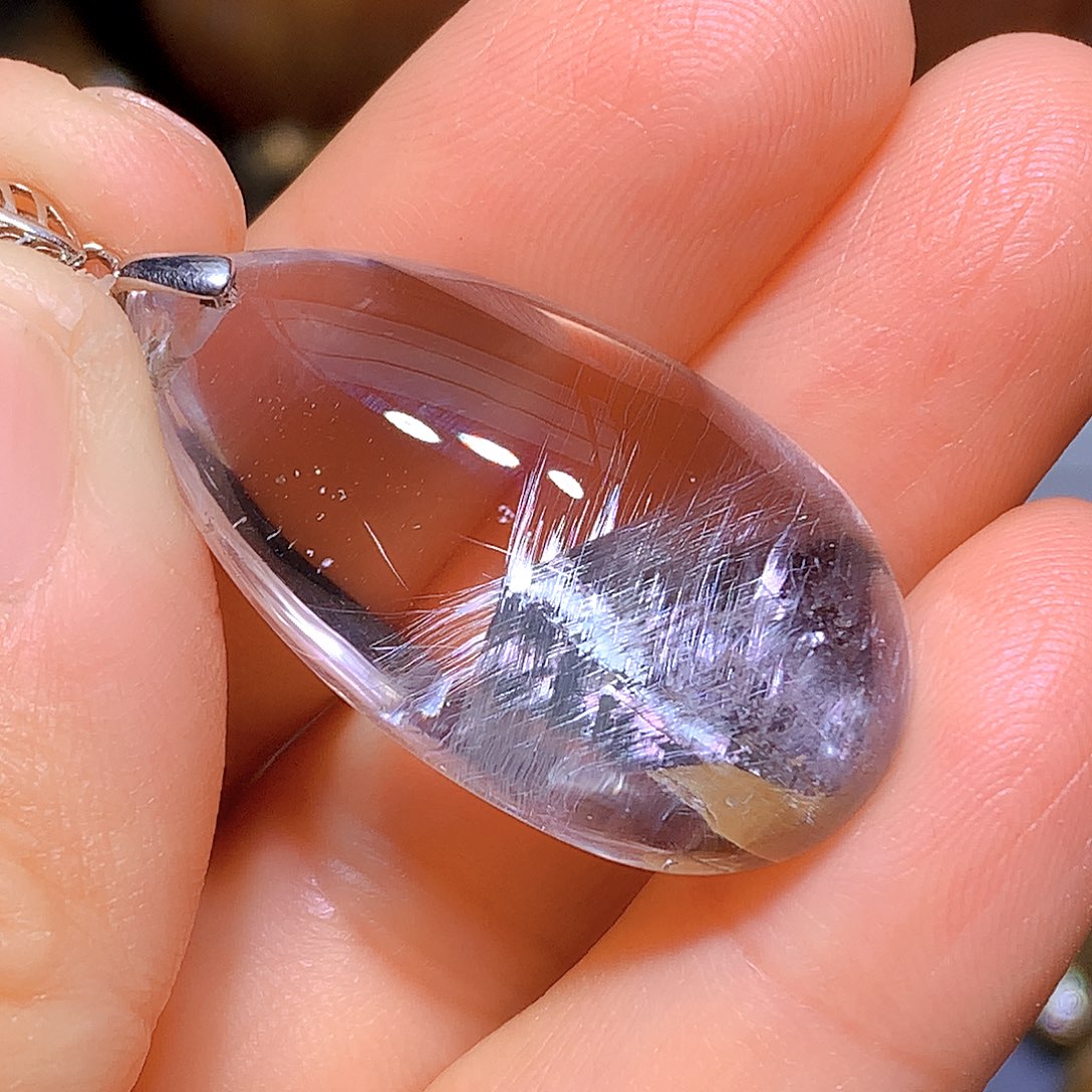 水晶吊坠银S925镶嵌天然水晶