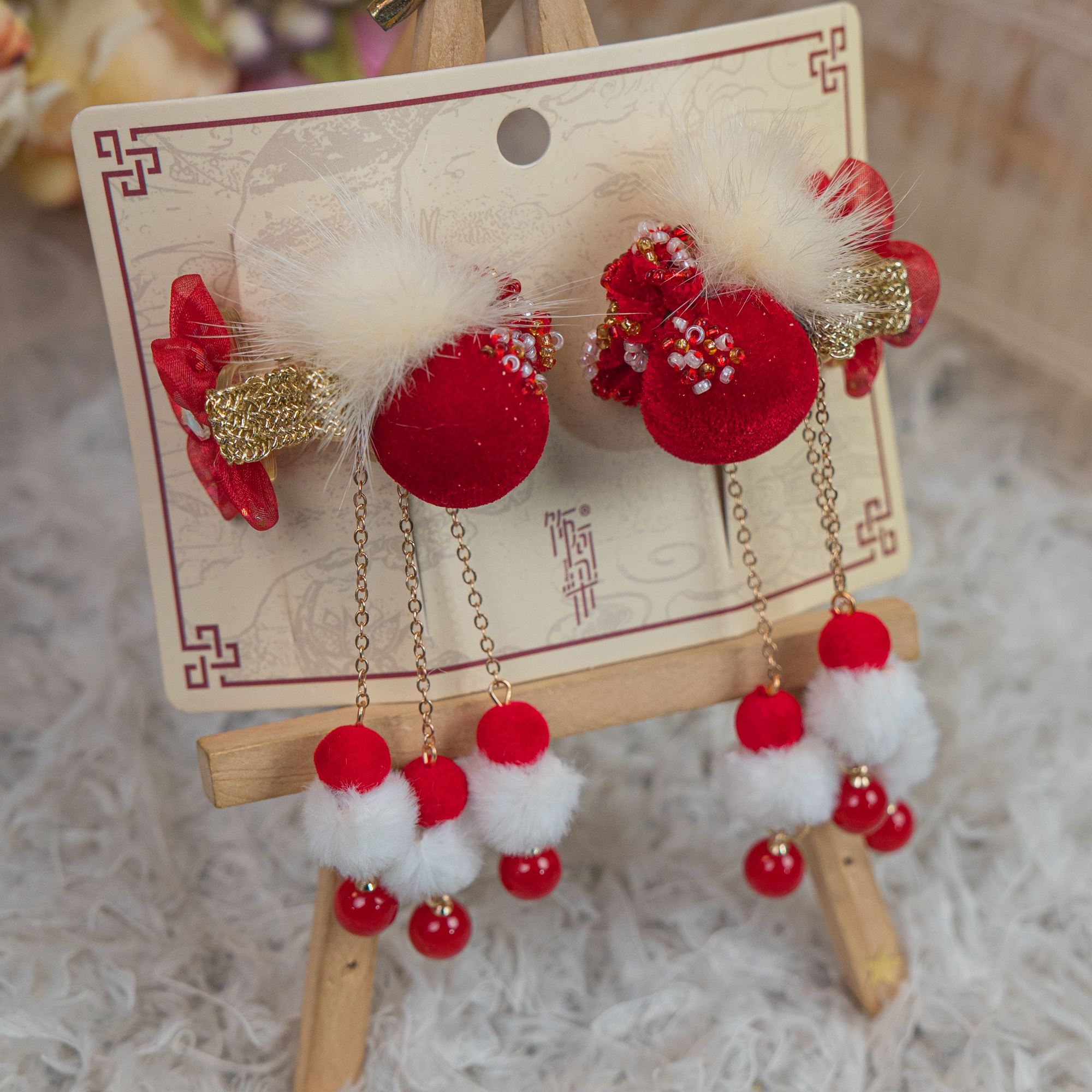 饰阿梁4583 钱袋小抓夹新年春节日红色喜庆儿童头饰女童汉服发饰