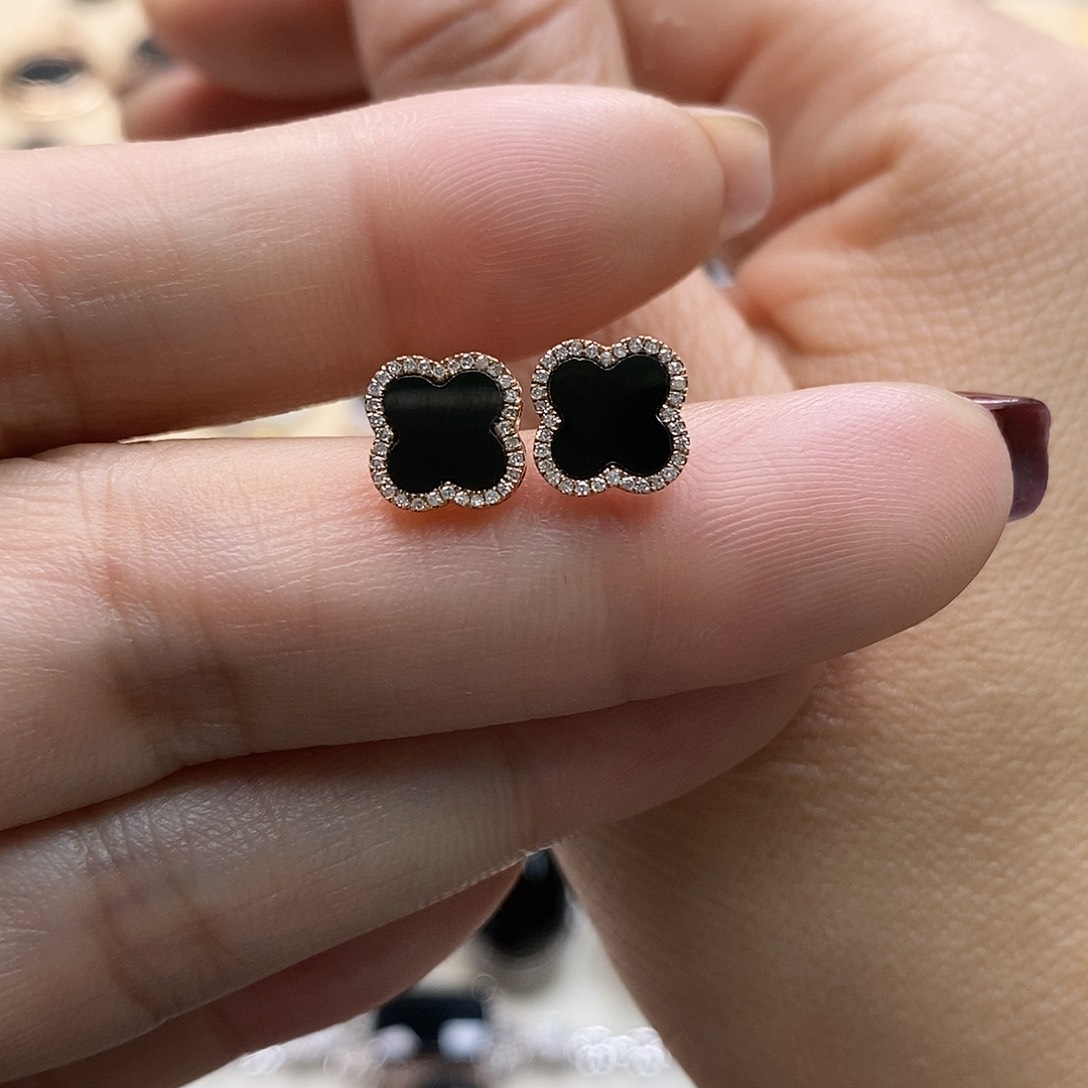 翡翠耳饰18K金镶嵌墨翠