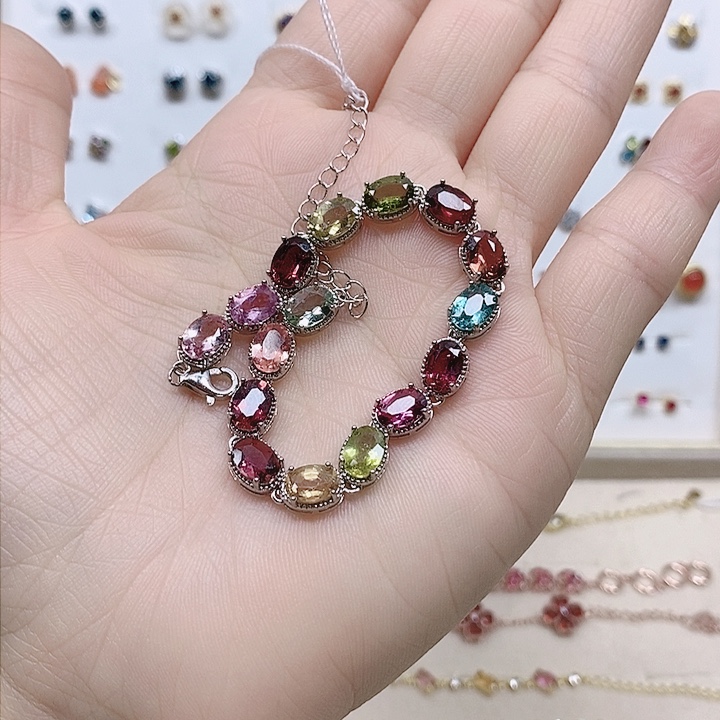 碧玺手链银S925镶嵌手链