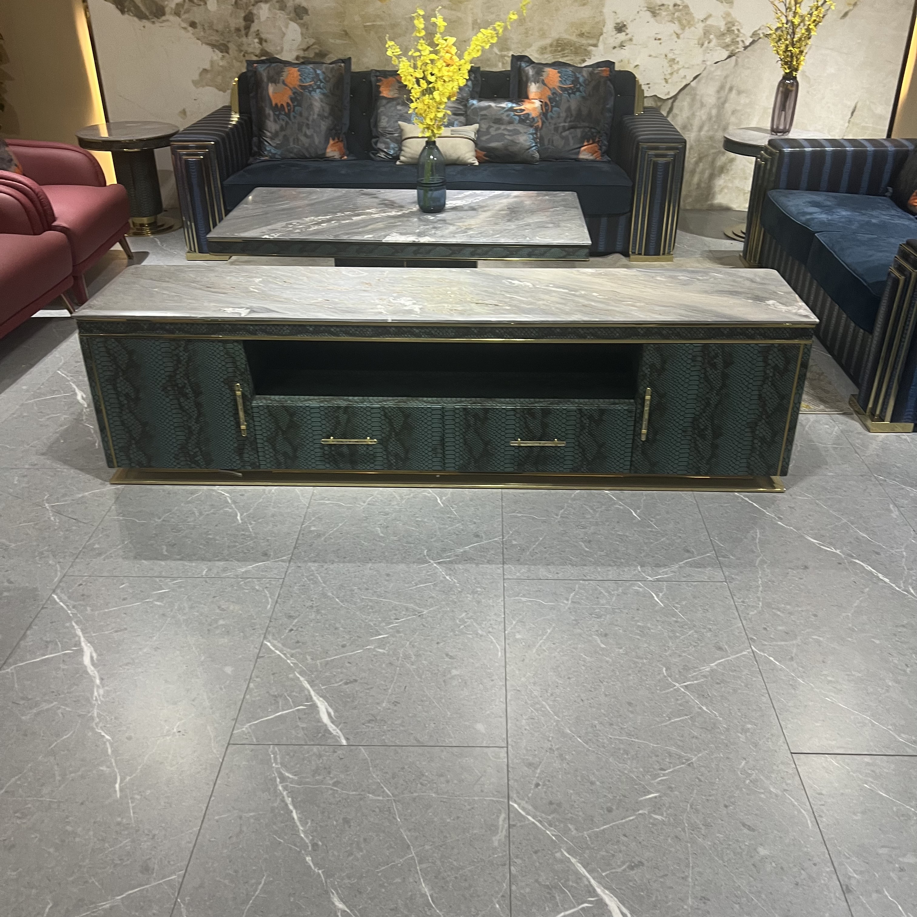 名奢电视柜蓝金沙奢石