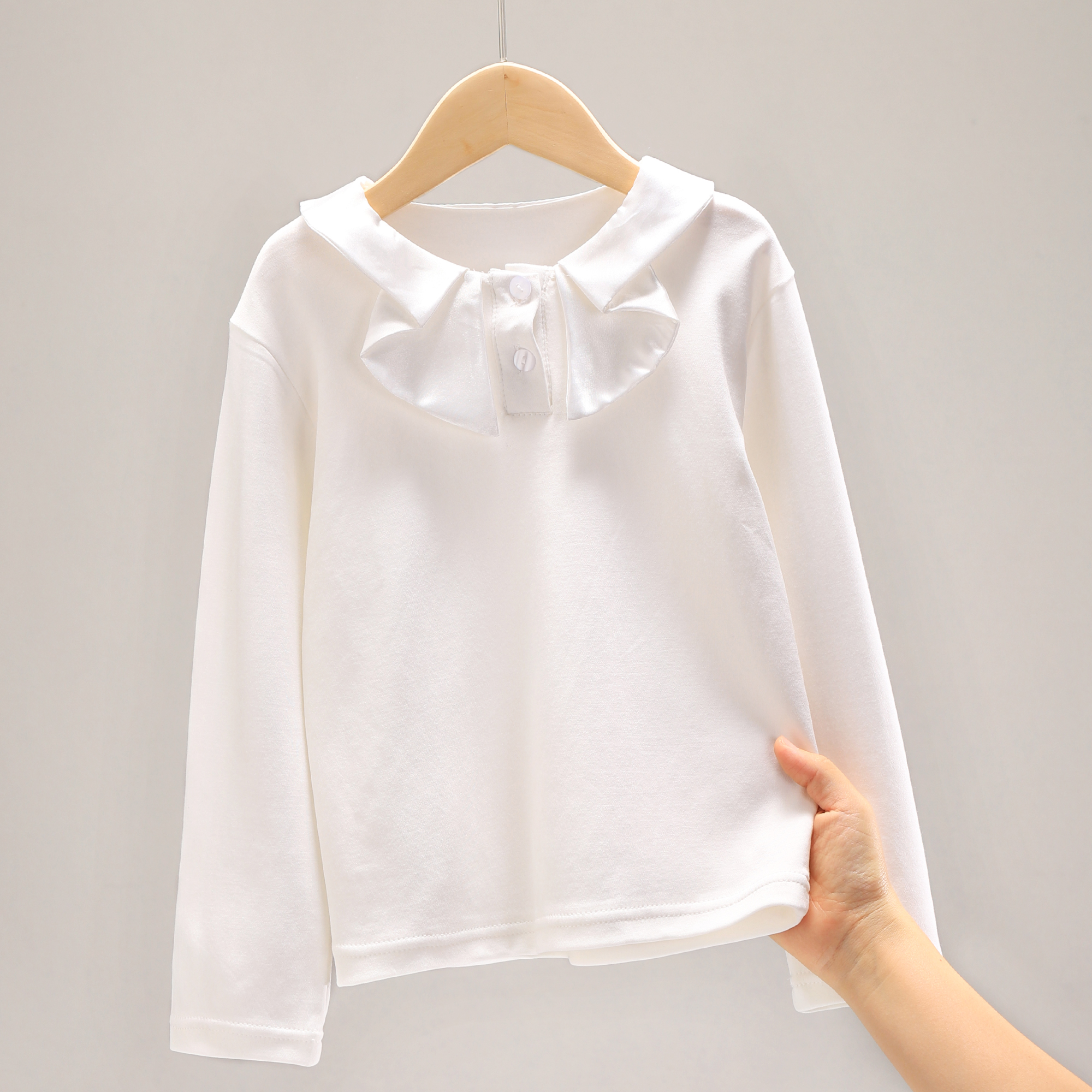 女童长袖T恤打底衫春秋薄款内搭外穿中大童白色上衣洋气 813575