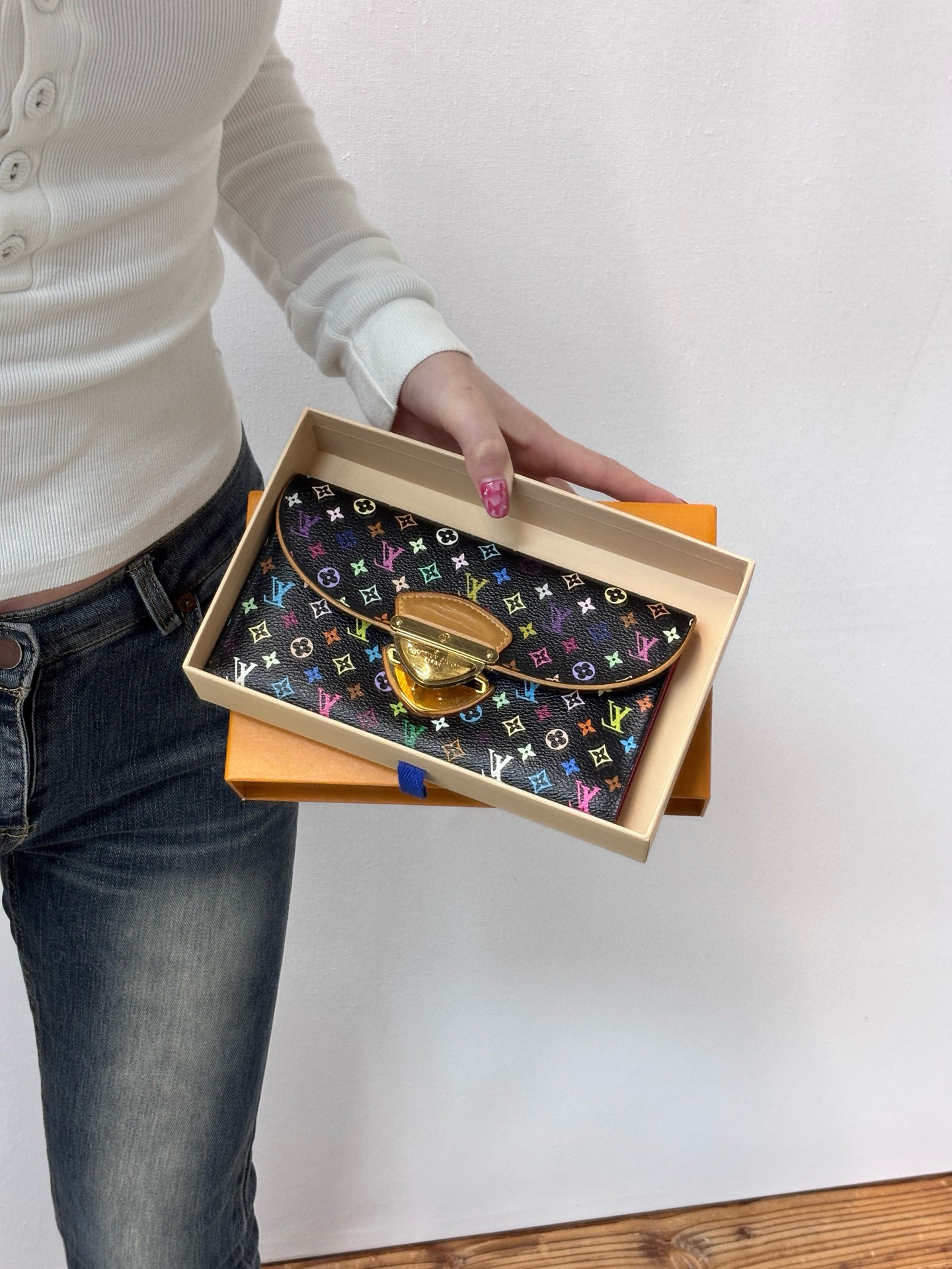 95新 LouisVuitton/路易威登 lv 黑三彩曼哈顿翻盖钱包 