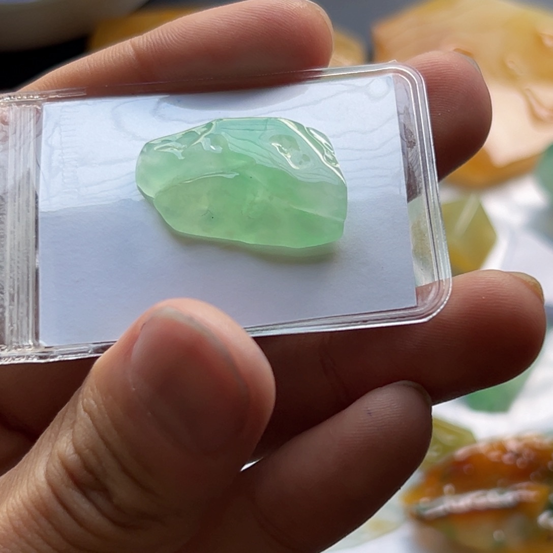 定制翡翠未镶嵌冰甜绿色雪花棉吊坠