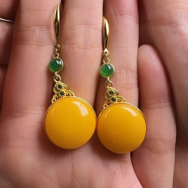 蜜蜡银S925镶嵌耳饰耳坠