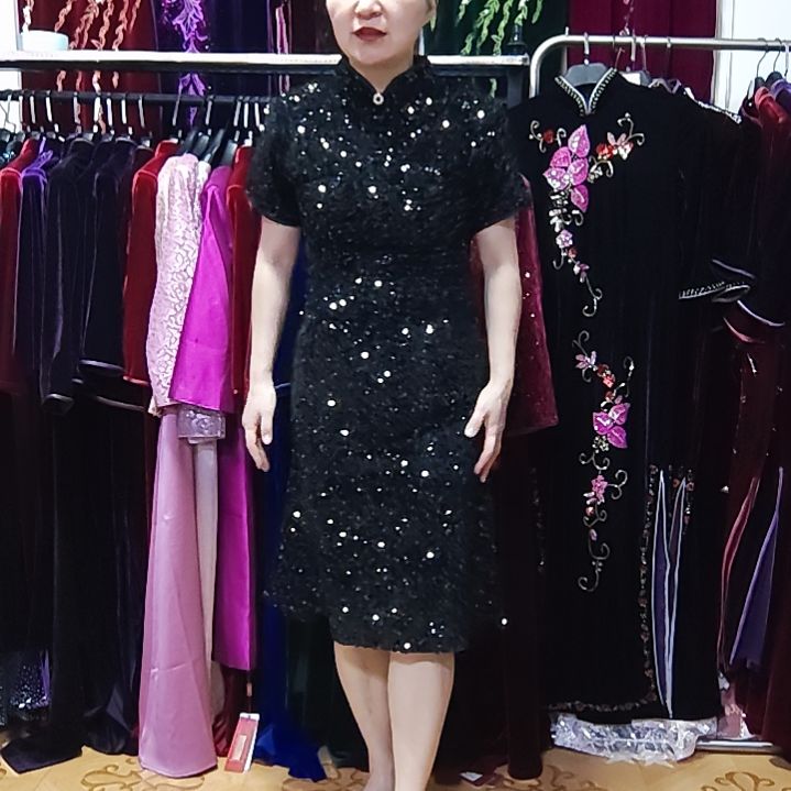 m码95-105斤旗袍鱼尾裙短款