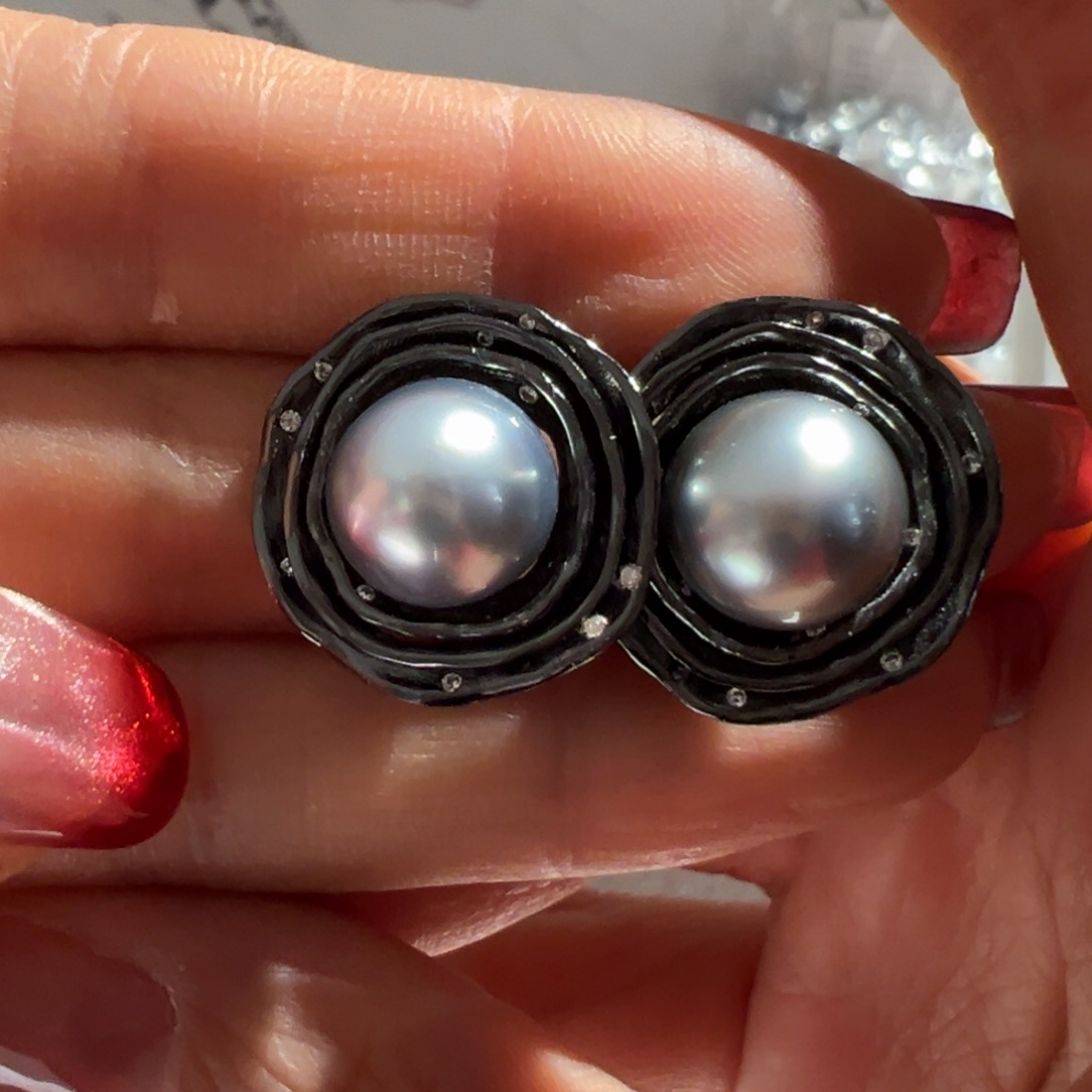 海水珍珠耳饰银S925镶嵌