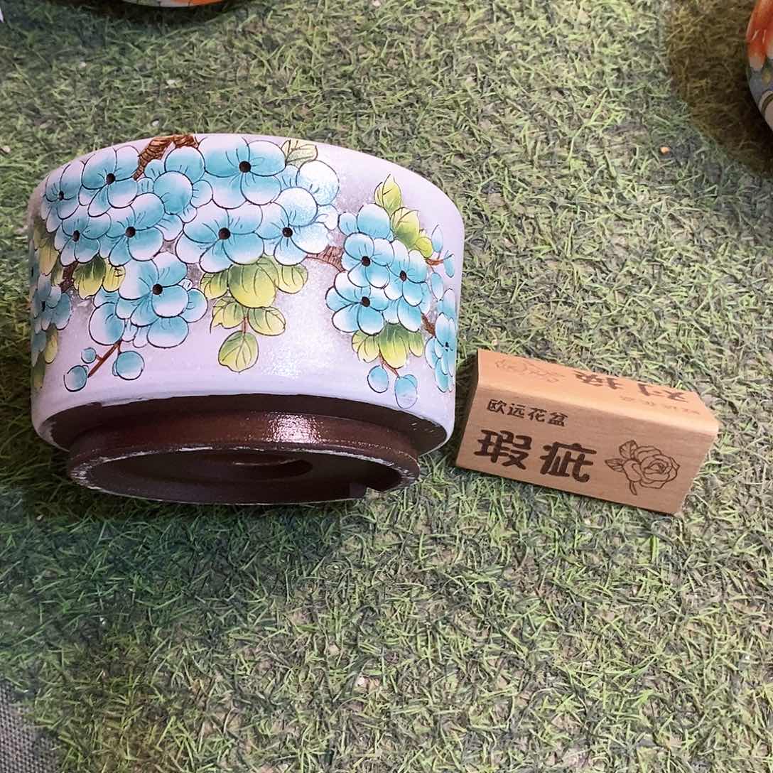 紫砂花盆红陶手绘花盆