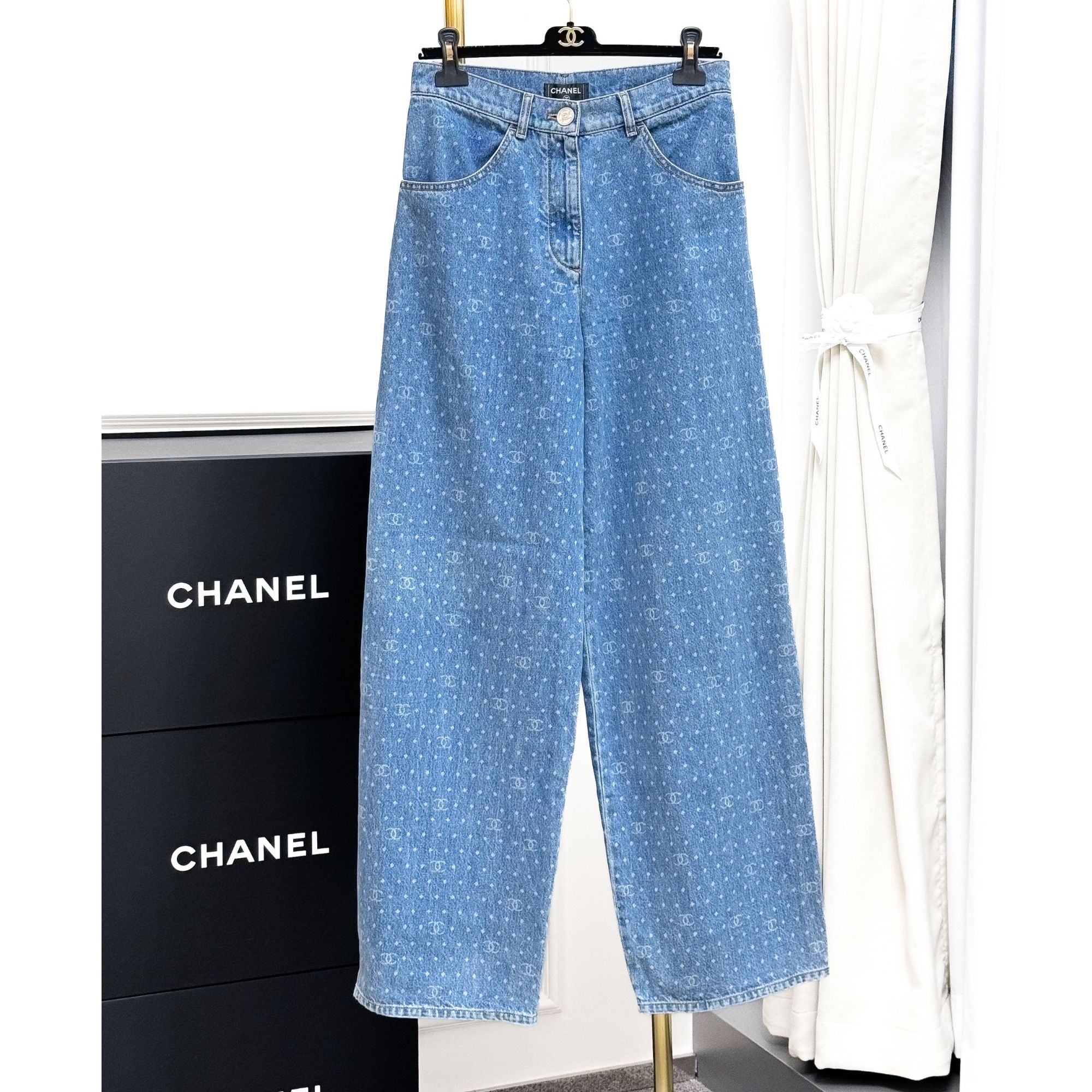 99新 Chanel/香奈儿 36码 蓝色波点双C 牛仔裤