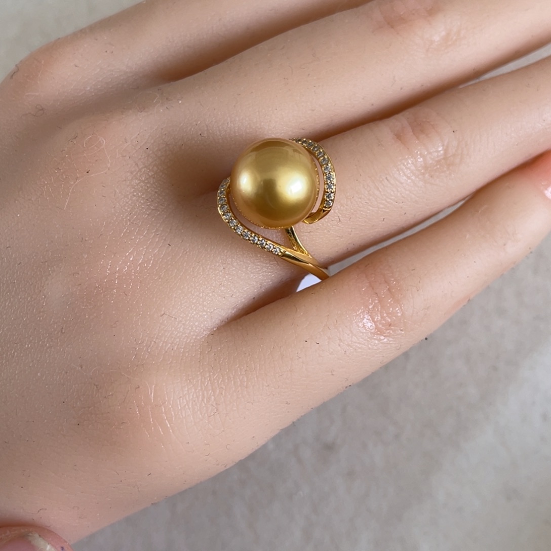 海水珍珠戒指银S925镶嵌11-12mm