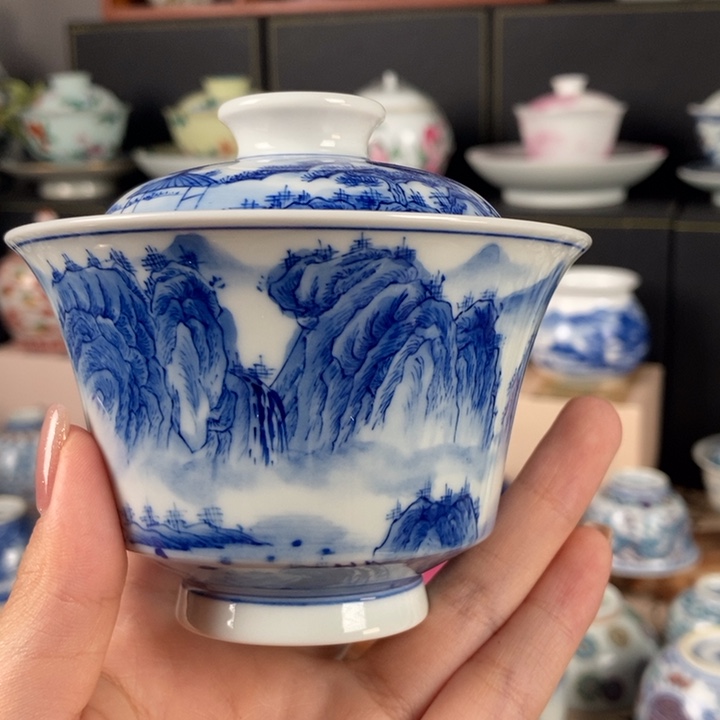 杯折葵非器山水马蹄两才盖碗