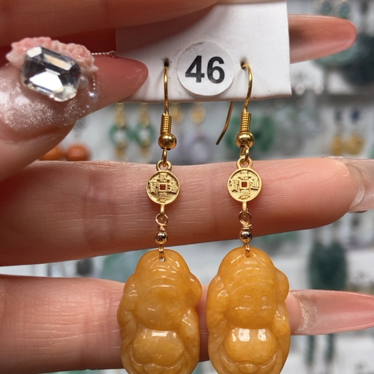 【闪购商品】翡翠耳饰银S925镀金镶嵌优化